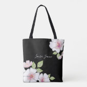 Roze Zwart Custom Bloemen Botanische Kersen Bloese Tote Bag (Achterkant)