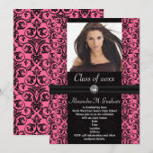 Roze zwart DamasAfstuderen uitwerken Kaart (Voorkant / Achterkant)