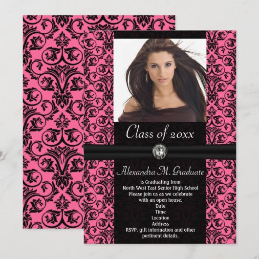 Roze zwart DamasAfstuderen uitwerken Kaart (Voorkant / Achterkant)