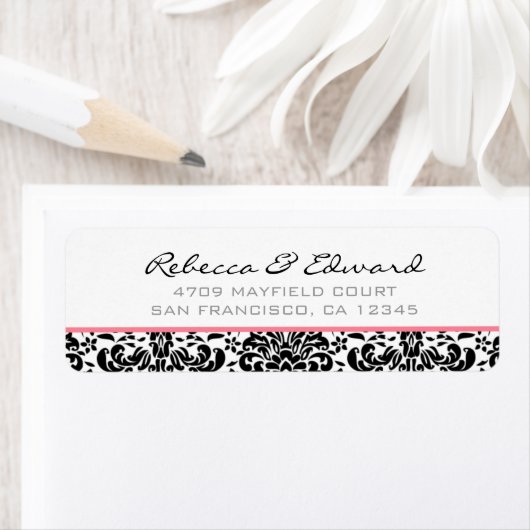 Roze & Zwart Damask Adreslabel Etiket (Insitu)