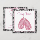 Roze Zwart Damask Baby Meisje Douche Kaart (Voorkant / Achterkant)