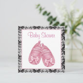 Roze Zwart Damask Baby Meisje Douche Kaart (Staand voorkant)
