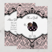 Roze Zwart Damask Baby Meisje Douche Uitnodigingen (Voorkant / Achterkant)