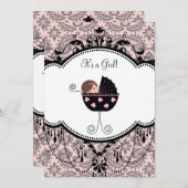 Roze Zwart Damask Baby Meisje Douche Uitnodigingen (Voorkant / Achterkant)