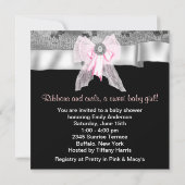 Roze Zwart Damask Baby Shower Uitnodigingen (Achterkant)
