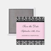 Roze Zwart Damask Bewaar de Date Magnet (Voorkant / Achterkant)