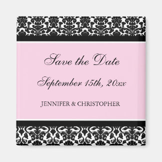 Roze Zwart Damask Bewaar de Date Magnet