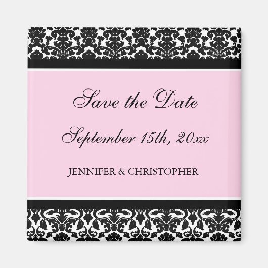 Roze Zwart Damask Bewaar de Date Magnet (Voorkant)