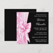 Roze Zwart Damask Bow Elegant Baby Meisje Douche Kaart (Voorkant / Achterkant)
