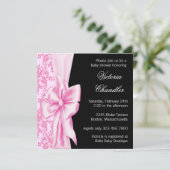 Roze Zwart Damask Bow Elegant Baby Meisje Douche Kaart (Staand voorkant)