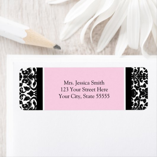 Roze Zwart Damask Custom Return Adres Labels (Insitu)