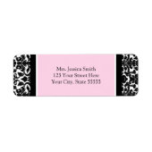 Roze Zwart Damask Custom Return Adres Labels (Voorkant)