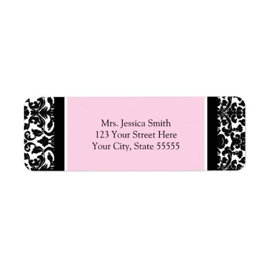 Roze Zwart Damask Custom Return Adres Labels (Voorkant)
