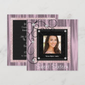 Roze Zwart Damask Foto Sweet 16 Party Kaart (Voorkant / Achterkant)