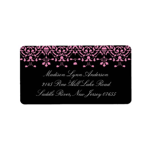 Roze/Zwart Damask Kant Retouradres Label (Voorkant)