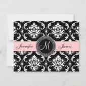 Roze zwart Damask Monogram sparen de Datum Save The Date (Voorkant)