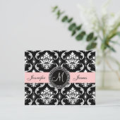  Roze zwart Damask Monogram sparen de Datum Save The Date (Staand voorkant)