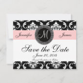  Roze zwart Damask Monogram sparen de Datum Save The Date (Achterkant)