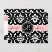  Roze zwart Damask Monogram sparen de Datum Save The Date (Voorkant / Achterkant)