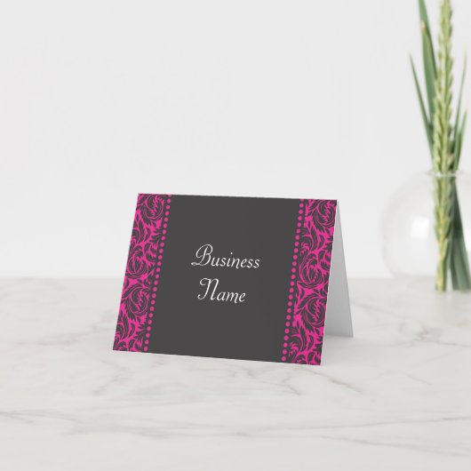 Roze & Zwart Damask Note Kaart (Voorkant)