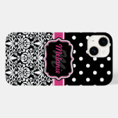 Roze zwart Damask Polka Dots Pattern Monogram Case-Mate iPhone Case (Achterkant (horizontaal))