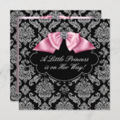 Roze Zwart Damask Princess Baby Meisje Douche Kaart (Voorkant / Achterkant)
