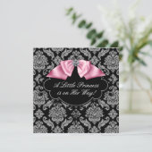 Roze Zwart Damask Princess Baby Meisje Douche Kaart (Staand voorkant)