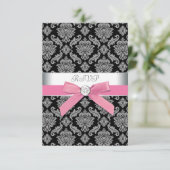 Roze Zwart Damask RSVP (Staand voorkant)