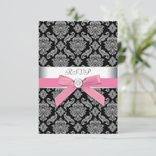 Roze Zwart Damask RSVP (Staand voorkant)