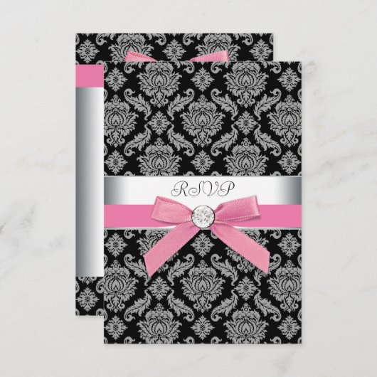 Roze Zwart Damask RSVP (Voorkant / Achterkant)
