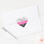 Roze, Zwart Damask Trouwgunst Hart Sticker (Envelop)