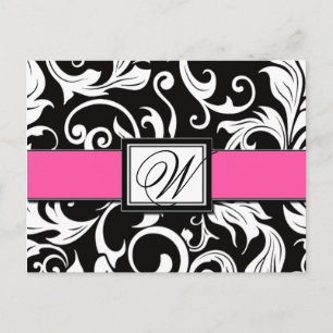Roze Zwart Damask Wedding Save the Date Briefkaart
