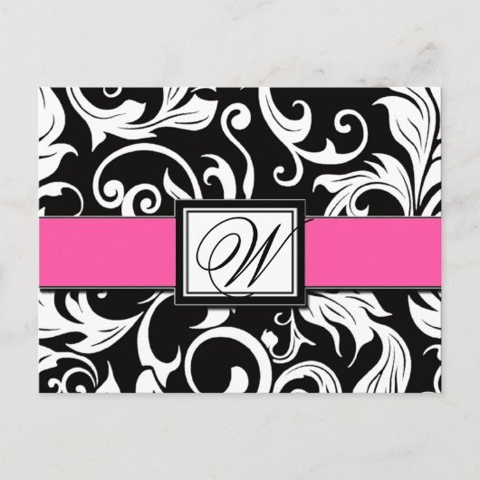 Roze Zwart Damask Wedding Save the Date Briefkaart (Voorkant)