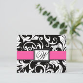 Roze Zwart Damask Wedding Save the Date Briefkaart (Staand voorkant)