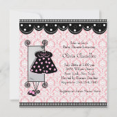 Roze Zwart Damask Wieg Kroonluchter Baby shower Kaart (Achterkant)