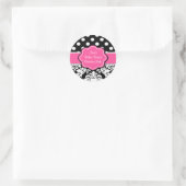 Roze Zwart Damast Baby shower of Verjaardag Sticke Ronde Sticker (Tas)