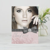 Roze Zwart Damast Foto Afstuderen Aankondigingen (Staand voorkant)