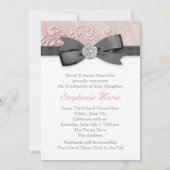 Roze Zwart Damast Foto Afstuderen Aankondigingen (Achterkant)