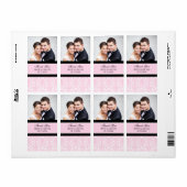 Roze Zwart Damast Foto Bruiloft Labels (Full Sheet)