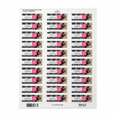 Roze Zwart Damast Monogram Foto Bruiloft Etiket (Full Sheet)