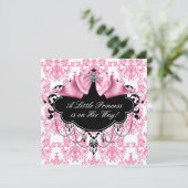 Roze Zwart Damast Princess Baby shower Kaart (Staand voorkant)