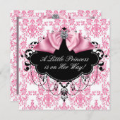 Roze Zwart Damast Princess Baby shower Kaart (Voorkant / Achterkant)