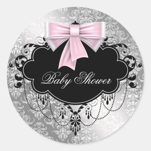Roze Zwart Damast Roze Zwart Baby shower Sticker (Voorkant)