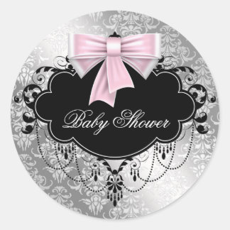 Roze Zwart Damast Roze Zwart Baby Shower Sticker