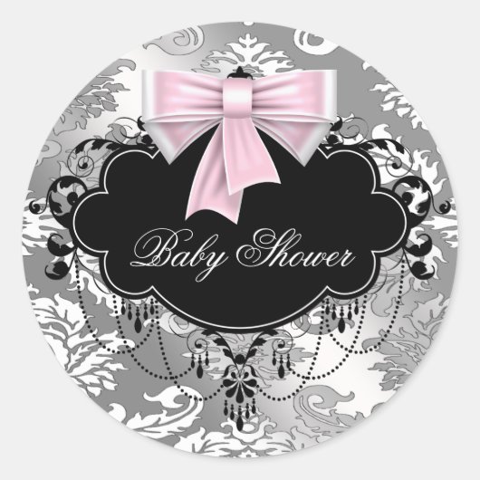 Roze Zwart Damast Roze Zwart Baby shower Sticker (Voorkant)