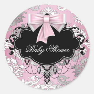 Roze Zwart Damast Roze Zwart Baby Shower Sticker