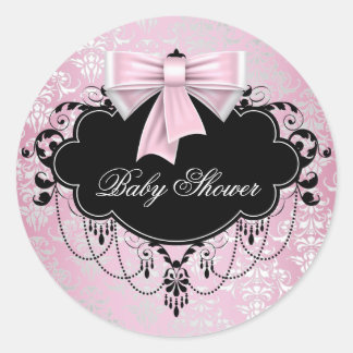Roze Zwart Damast Roze Zwart Baby Shower Sticker