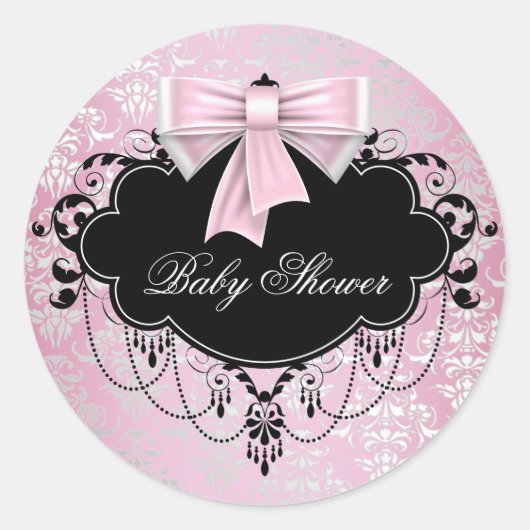 Roze Zwart Damast Roze Zwart Baby shower Sticker (Voorkant)