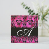 ROZE ZWART DAMAST STOF MONOGRAM Champagne Kaart (Staand voorkant)