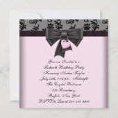 Roze Zwart Damast Sweet 16 Verjaardagsfeestje Kaart (Achterkant)